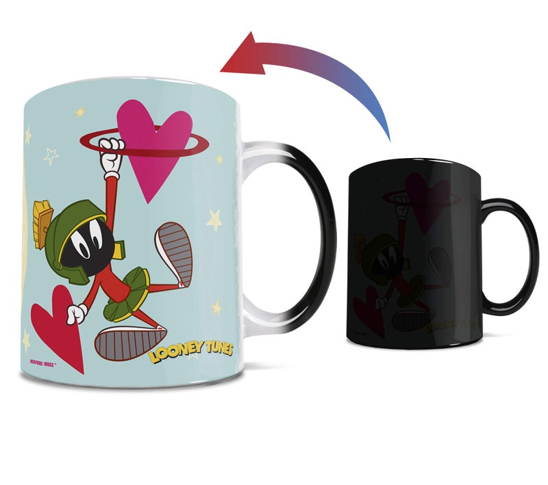 Morphing Mugs Looney Tunes  Marvin the Martian  Valentines Day  One 11 oz Color Changing Heat Sensitive Ceramic Mug  Image Revealed When HOT Liquid Is Added