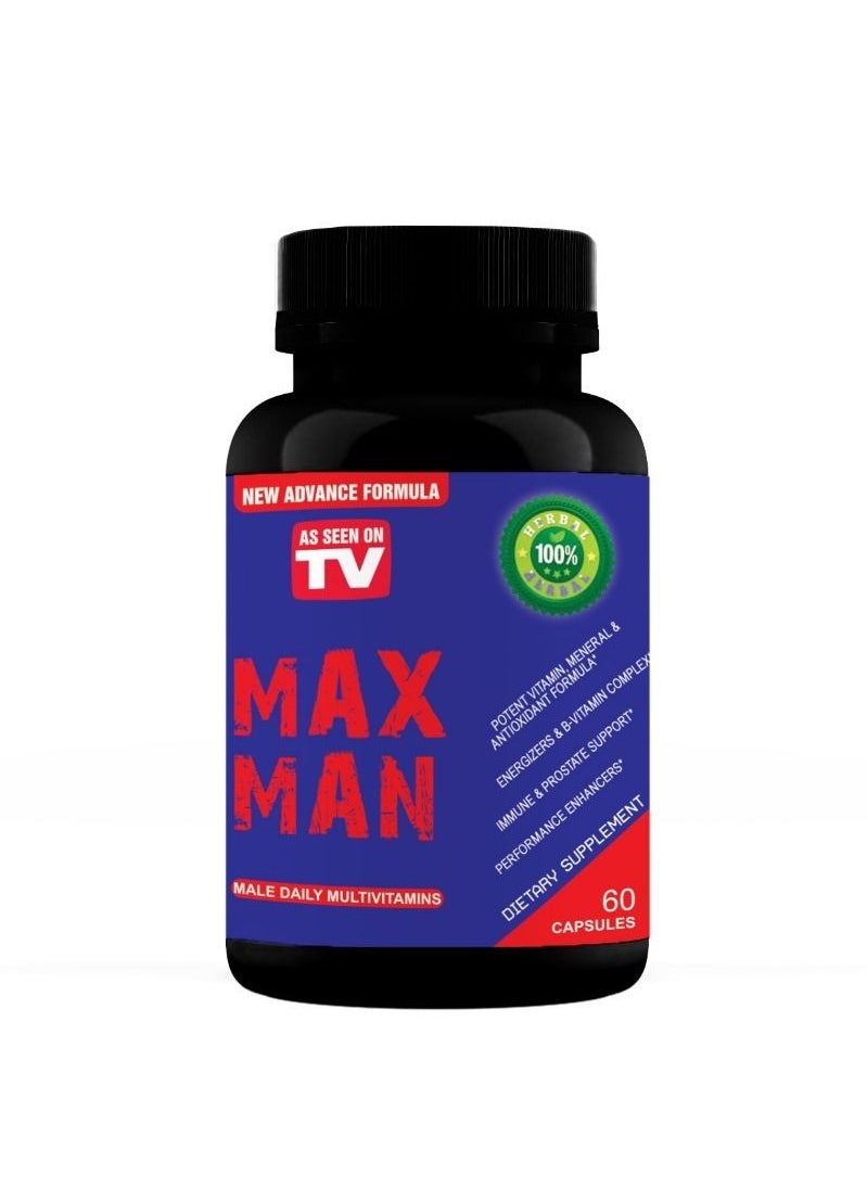 AS SEEN ON TV - 100% Original MAX MAN New Advance Formula Male Daily Multivitamins 60 Capsules Blue - Image 1