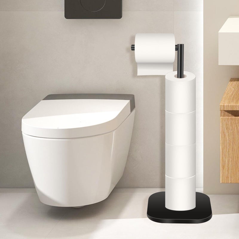 Oggzaqa Toilet Paper Holder Stand Freestanding  Matte Black Toilet Paper Stand For Bathroom  Stainless Steel Toilet Paper Roll Holder With Storage Tissue Holder Non-Slip Rust Proof - Image 2