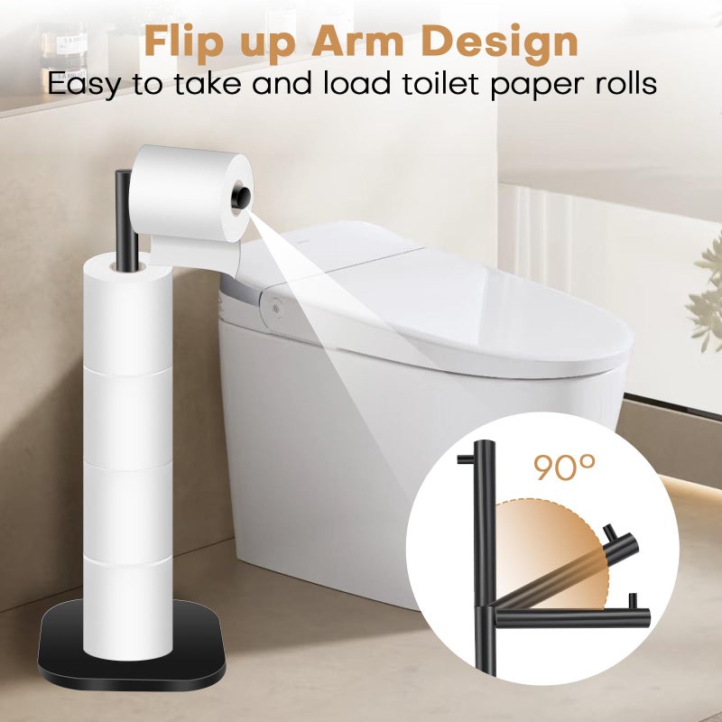 Oggzaqa Toilet Paper Holder Stand Freestanding  Matte Black Toilet Paper Stand For Bathroom  Stainless Steel Toilet Paper Roll Holder With Storage Tissue Holder Non-Slip Rust Proof - Image 4