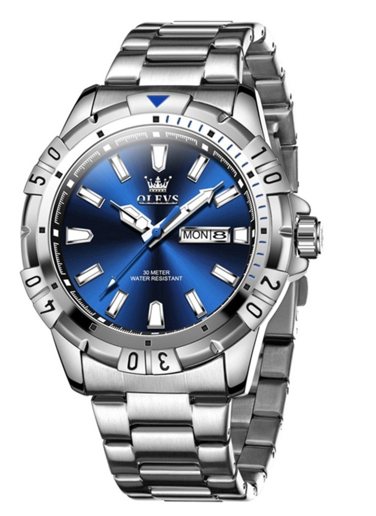 OLEVS - Watches for Men Quartz Stainless Steel Water Resistant Watch 42mm Sliver 5560 - Image 1