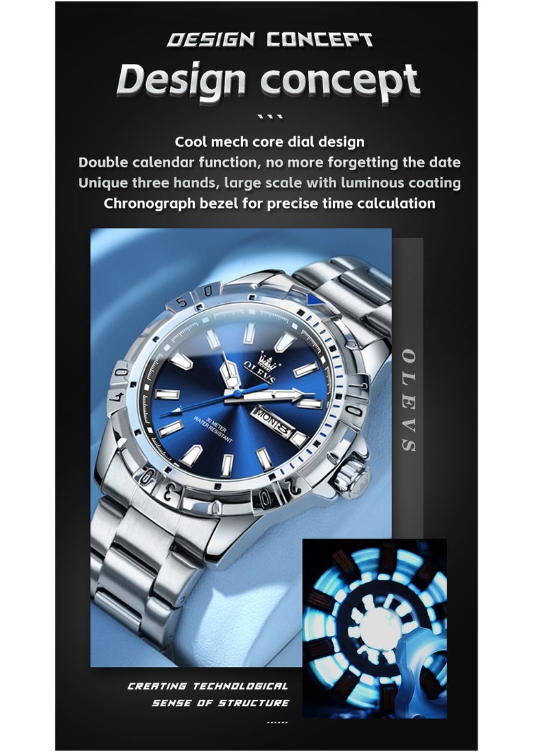 OLEVS - Watches for Men Quartz Stainless Steel Water Resistant Watch 42mm Sliver 5560 - Image 1