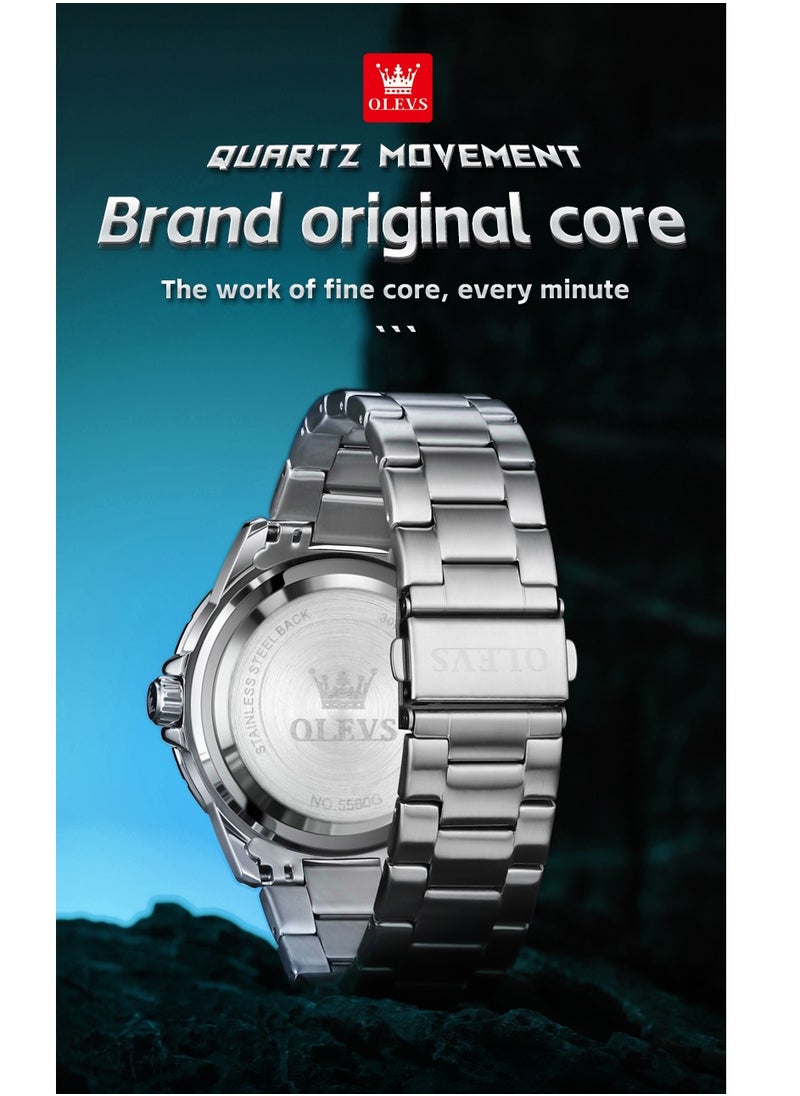 OLEVS - Watches for Men Quartz Stainless Steel Water Resistant Watch 42mm Sliver 5560 - Image 1