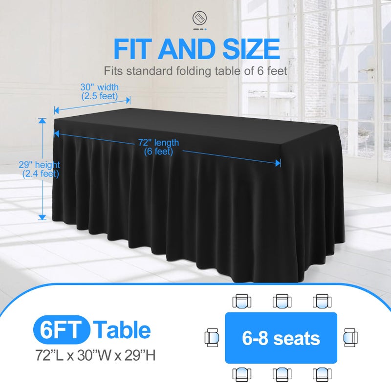 EMART EMART Rectangle Table Skirt for 6ft  Black Spandex Tablecloth Wrinkle Resistant Cover for Banquet Wedding Birthday Party - Image 3