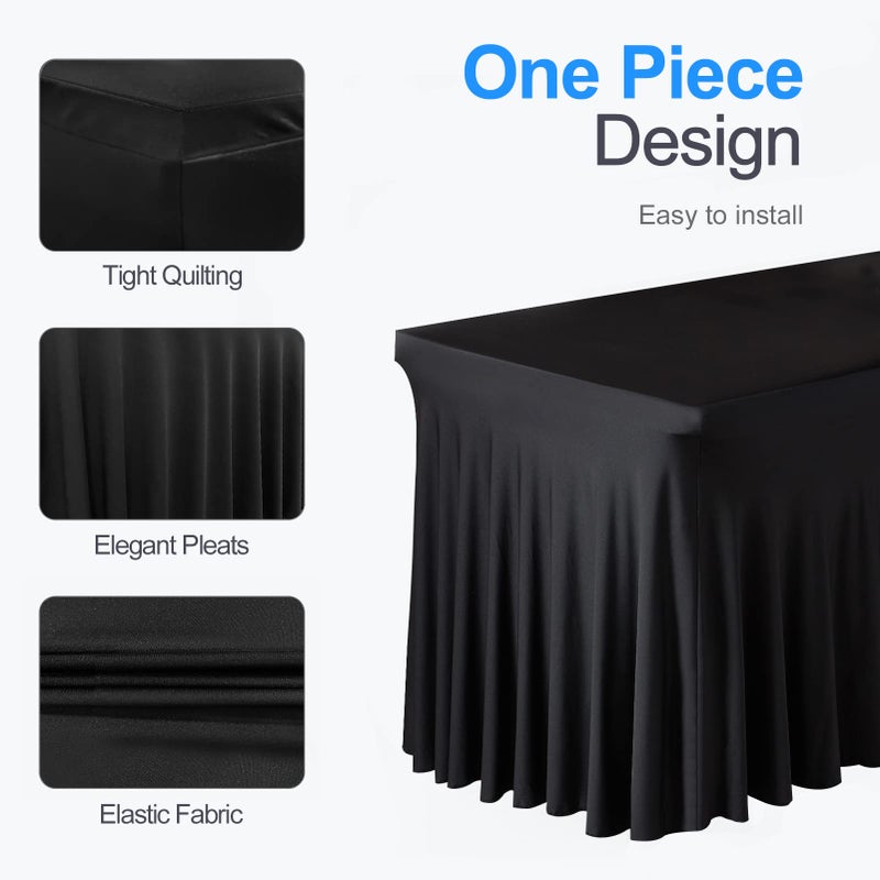 EMART EMART Rectangle Table Skirt for 6ft  Black Spandex Tablecloth Wrinkle Resistant Cover for Banquet Wedding Birthday Party - Image 2