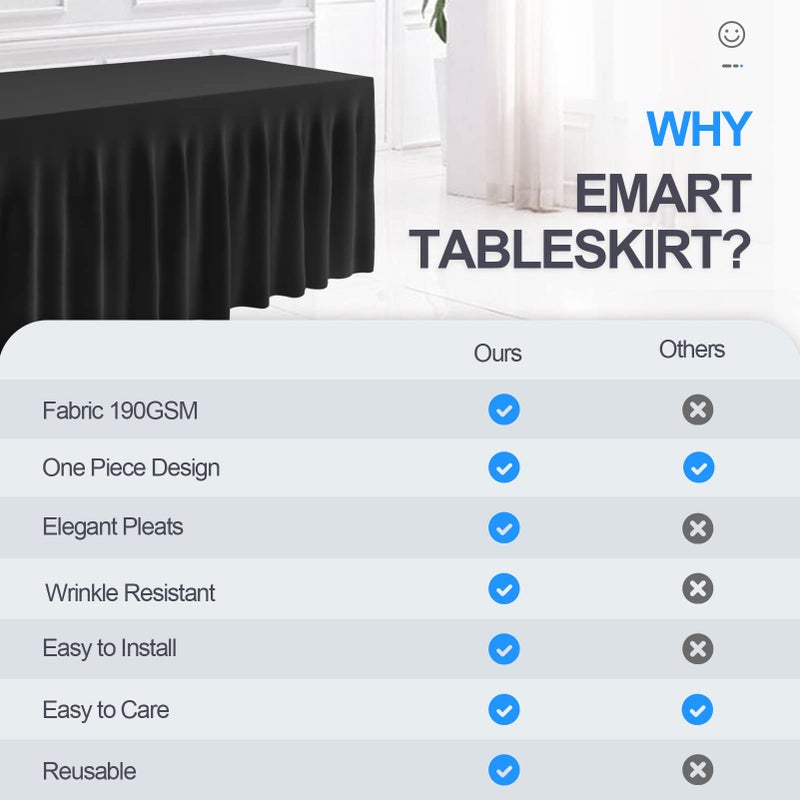 EMART EMART Rectangle Table Skirt for 6ft  Black Spandex Tablecloth Wrinkle Resistant Cover for Banquet Wedding Birthday Party - Image 5