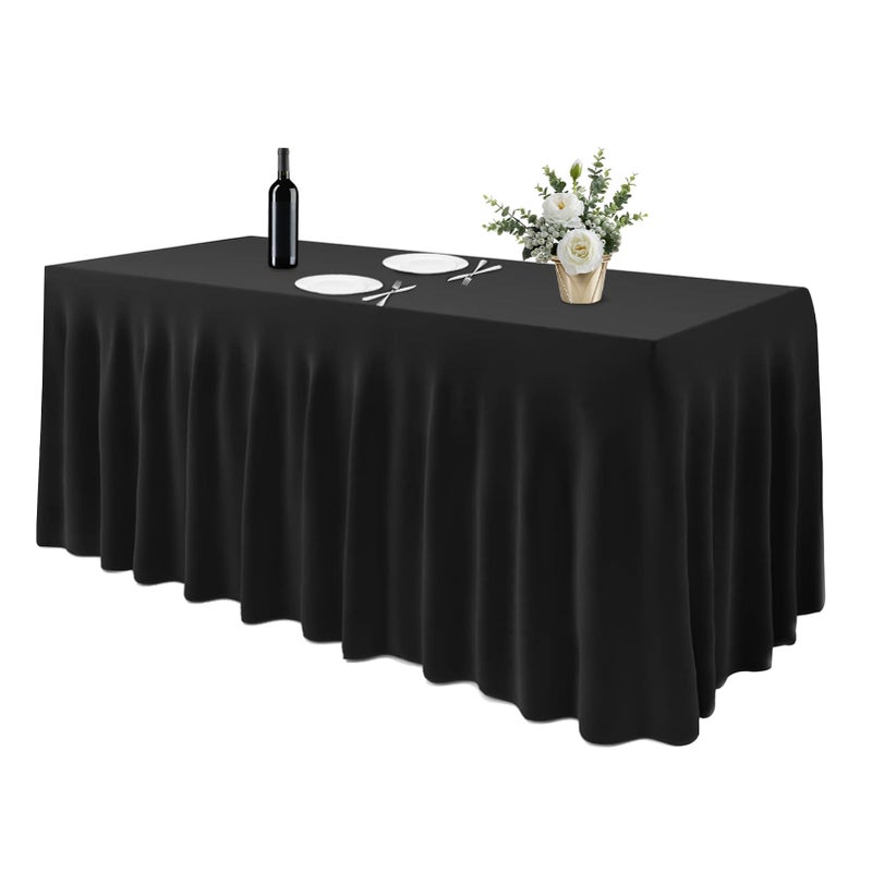 EMART EMART Rectangle Table Skirt for 6ft  Black Spandex Tablecloth Wrinkle Resistant Cover for Banquet Wedding Birthday Party - Image 1
