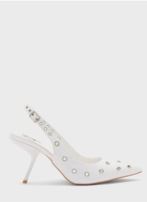 Pointed Toe Eyelet Slingback Pumps