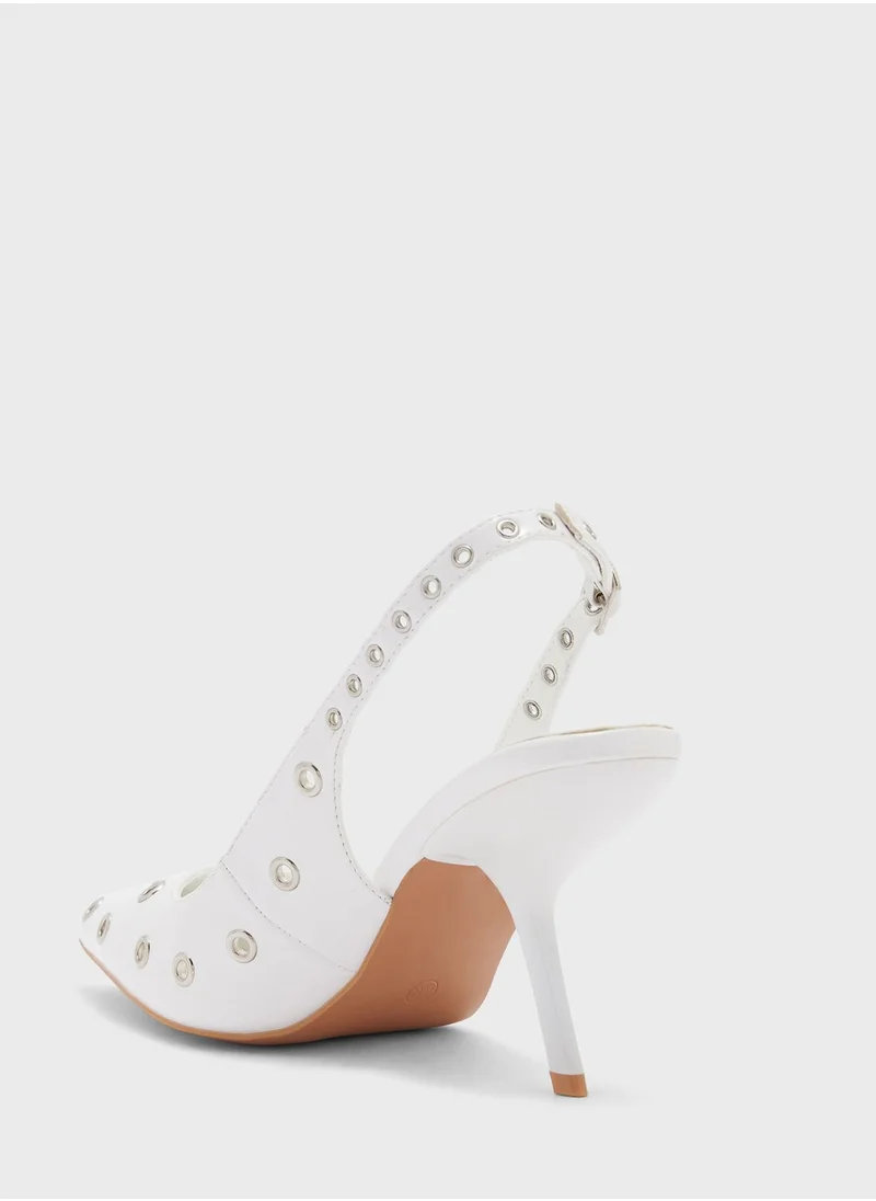 جينجر Pointed Toe Eyelet Slingback Pumps