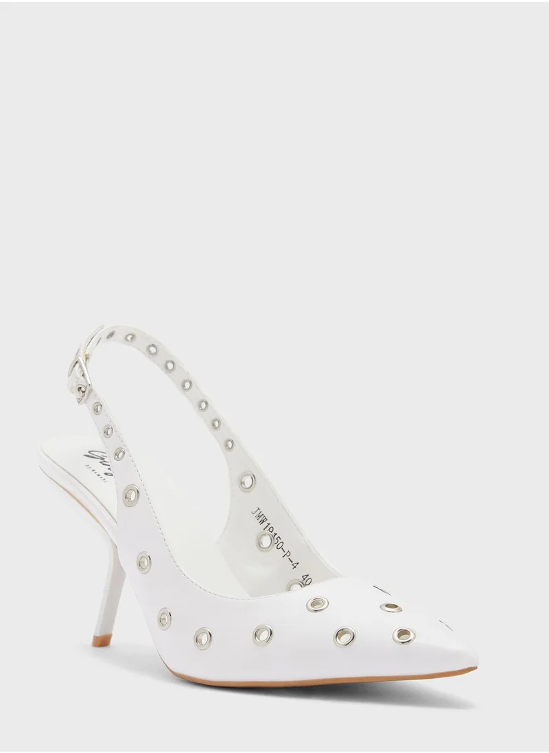 جينجر Pointed Toe Eyelet Slingback Pumps