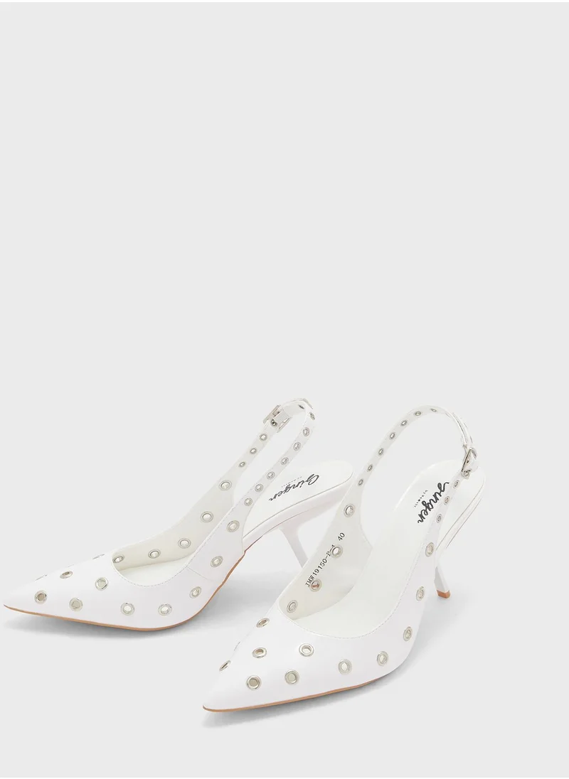 جينجر Pointed Toe Eyelet Slingback Pumps