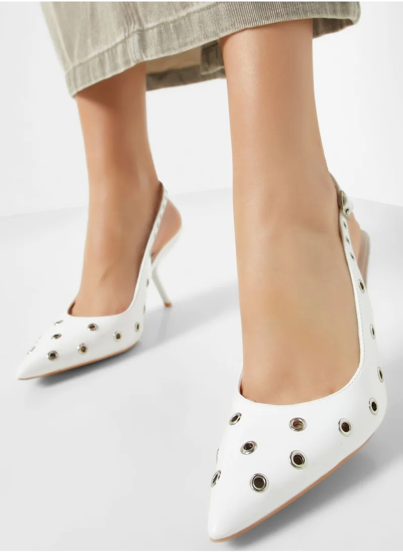 جينجر Pointed Toe Eyelet Slingback Pumps
