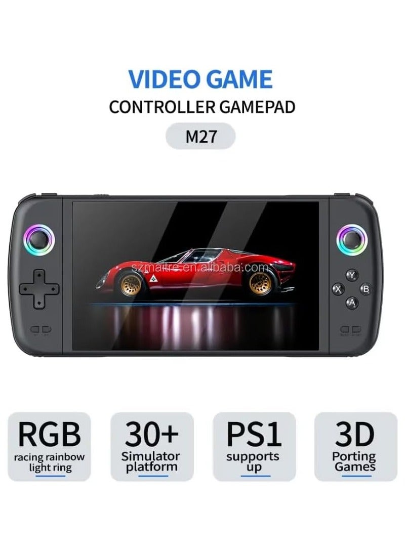 جايم وحدة تحكم ألعاب M27 محمولة بشاشة IPS مقاس 7 بوصات ونظام Emuelec وعصا تحكم RGB وLightning وPSP وألعاب ريترو ووحدة تحكم ألعاب الفيديو هدية للاعبين - Image 4