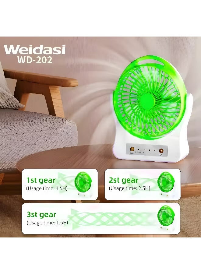 WEIDASI Rechargeable Fan with LED Light – Power Bank Feature for Mobile Charging - Image 2