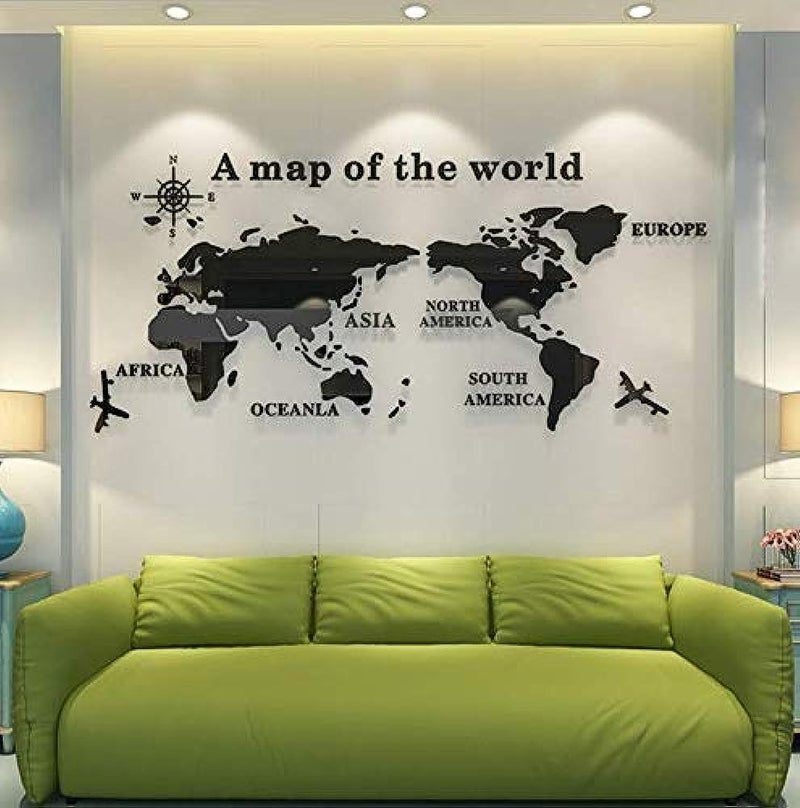 Fashion World Map Household Office Acrylic 3D Three-dimensional Wall Stickers Living Room Bedroom Decoration-es