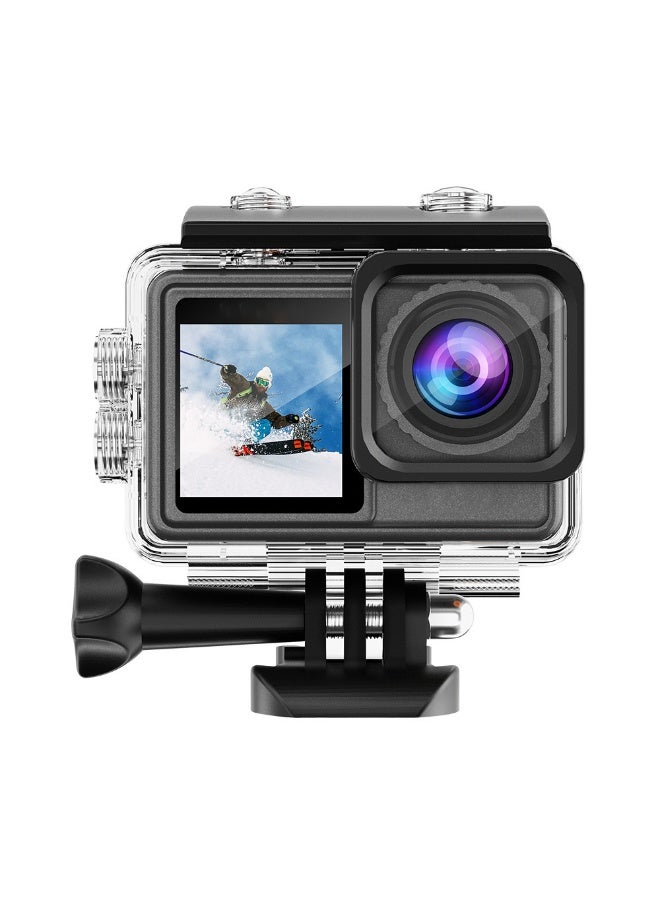 أوسيك كاميرا أكشن 5K مع شاشة لمس مزدوجة، بدقة 48 ميجابكسل، 4K بمعدل 60 إطارًا في الثانية، زاوية واسعة 170 درجة، جهاز تحكم عن بُعد لاسلكي، مقاومة للماء حتى عمق 30 مترًا، مثبت إلكتروني، بطاقة ذاكرة TF سعة 64 جيجابايت - مثالية للرياضة والغوص - Image 1