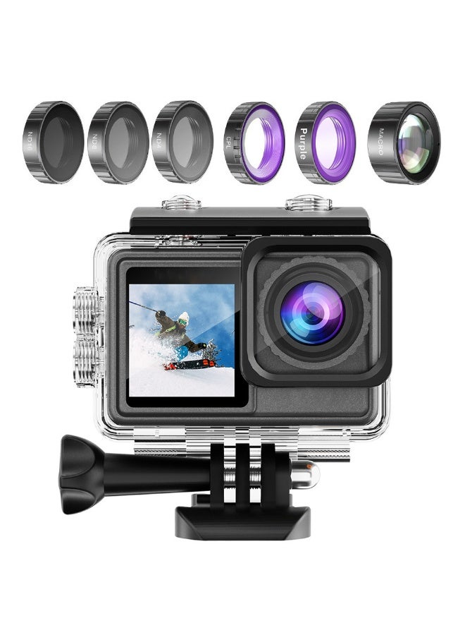 أوسيك كاميرا أكشن 5K مع شاشة لمس مزدوجة، بدقة 48 ميجابكسل، 4K بمعدل 60 إطارًا في الثانية، زاوية واسعة 170 درجة، جهاز تحكم عن بُعد لاسلكي، مقاومة للماء حتى عمق 30 مترًا، مثبت إلكتروني، بطاقة ذاكرة TF سعة 64 جيجابايت - مثالية للرياضة والغوص - Image 2