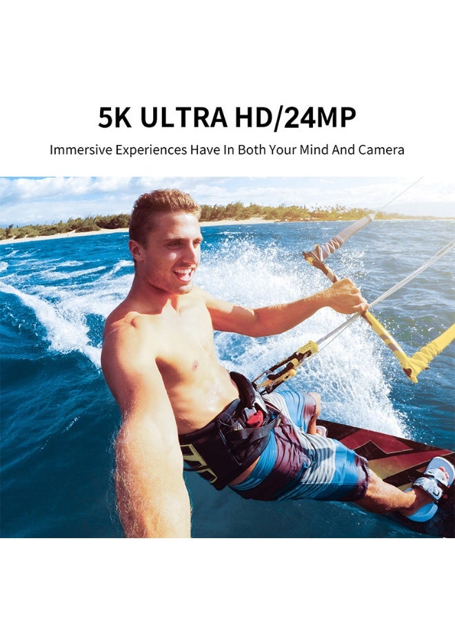 أوسيك كاميرا أكشن 5K مع شاشة لمس مزدوجة، بدقة 48 ميجابكسل، 4K بمعدل 60 إطارًا في الثانية، زاوية واسعة 170 درجة، جهاز تحكم عن بُعد لاسلكي، مقاومة للماء حتى عمق 30 مترًا، مثبت إلكتروني، بطاقة ذاكرة TF سعة 64 جيجابايت - مثالية للرياضة والغوص - Image 5