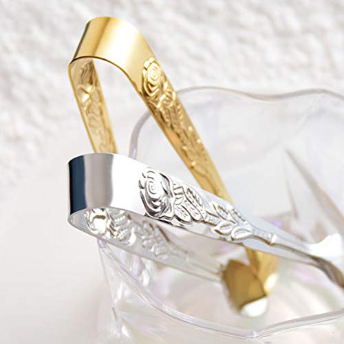 Saycker Mini Serving Tongs, 4Inch Rose Pattern Stainless Steel Sugar Cube Tongs, Sliver Small Ice Tongs for Tea and Coffee Party (Gold) - Image 4