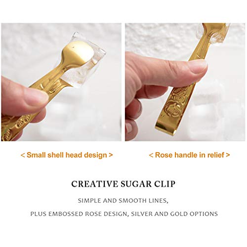 Saycker Mini Serving Tongs, 4Inch Rose Pattern Stainless Steel Sugar Cube Tongs, Sliver Small Ice Tongs for Tea and Coffee Party (Gold) - Image 5
