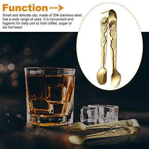 Saycker Mini Serving Tongs, 4Inch Rose Pattern Stainless Steel Sugar Cube Tongs, Sliver Small Ice Tongs for Tea and Coffee Party (Gold) - Image 3