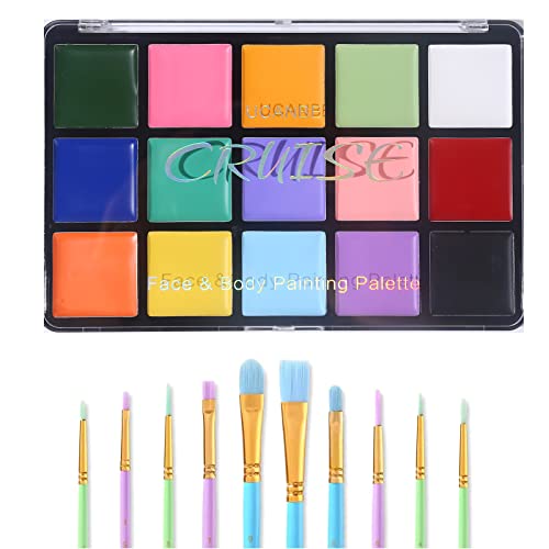 UCANBE Macaron Face Body Paint Set, 15 Colors Painting Palette Makeup Kit + 10pc Colorful Artist Brushes, Oil Base Paint Set for Halloween, Cosplay, Parties and SFX Costume - Image 1