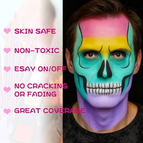 UCANBE Macaron Face Body Paint Set, 15 Colors Painting Palette Makeup Kit + 10pc Colorful Artist Brushes, Oil Base Paint Set for Halloween, Cosplay, Parties and SFX Costume - Image 4