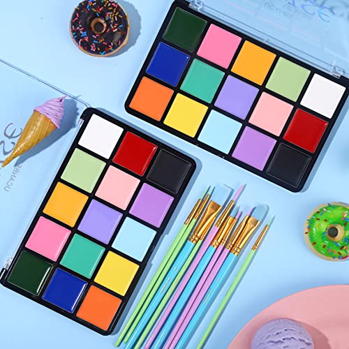 UCANBE Macaron Face Body Paint Set, 15 Colors Painting Palette Makeup Kit + 10pc Colorful Artist Brushes, Oil Base Paint Set for Halloween, Cosplay, Parties and SFX Costume - Image 2
