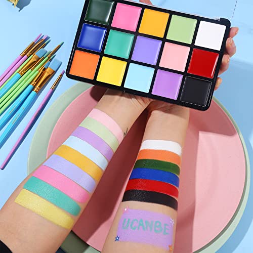UCANBE Macaron Face Body Paint Set, 15 Colors Painting Palette Makeup Kit + 10pc Colorful Artist Brushes, Oil Base Paint Set for Halloween, Cosplay, Parties and SFX Costume - Image 5