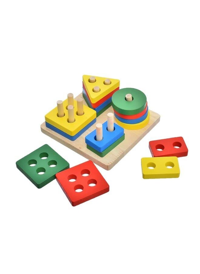 Generic accessories shop Wooden Learning Puzzle Enlighten IQ With Colorful Amazing Design And Add More Fun for Children Set Of 17 Pieces - Multicolor 