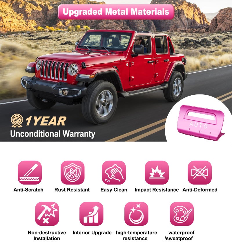 Eamplest for Jeep 4 PCS Upgrade Metal Window Switch Button Cover Compatible with Jeep Wrangler JL JLU 2026 2025 2024 2023 2022 2021 2020 2019 2018 & Gladiator JT 2020-2025 Interior Accessories (Pink) - Image 4