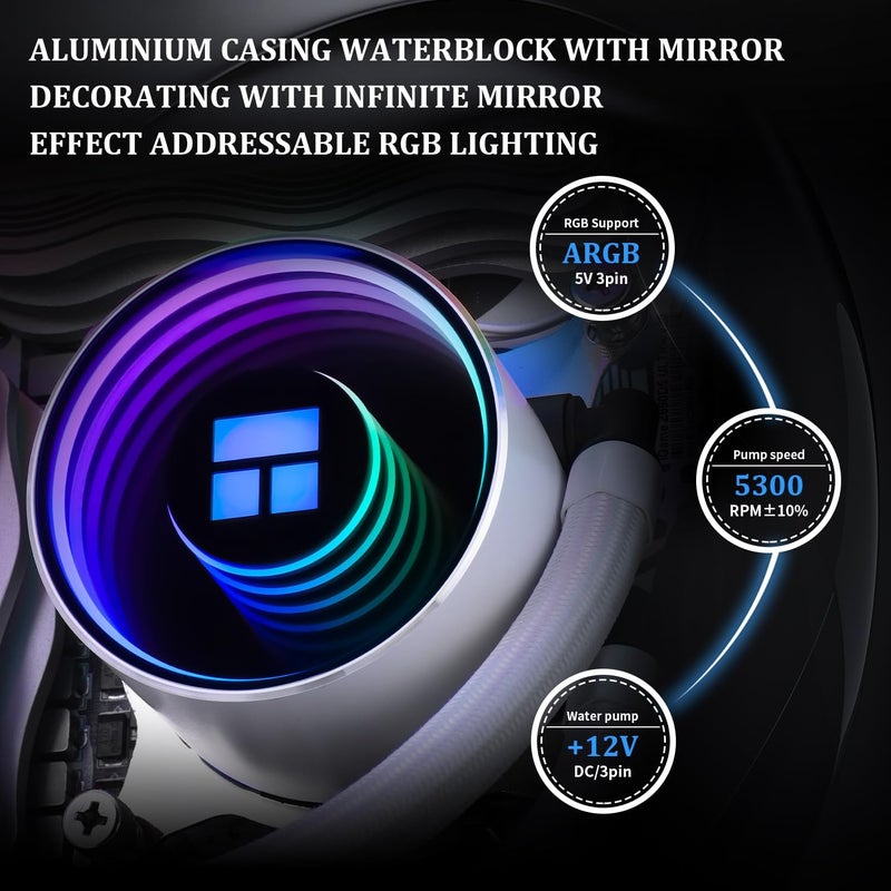 Thermalright Frozen Notte 240 WHITE ARGB Water Cooling CPU Cooler, 240 White CPU Cooler Specifications, Double PWM Fans, S-FDB V2 Bearings, Suitable for AMD/AM4 AM5, Intel LGA 1700/1150/1151/1200/2011 - Image 4