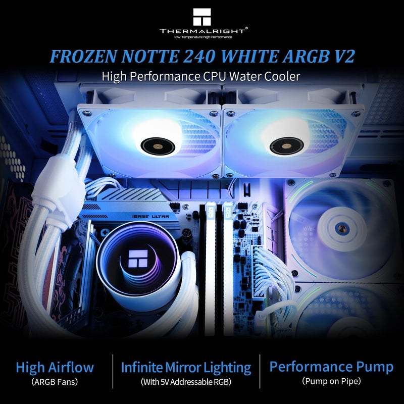 Thermalright Frozen Notte 240 WHITE ARGB Water Cooling CPU Cooler, 240 White CPU Cooler Specifications, Double PWM Fans, S-FDB V2 Bearings, Suitable for AMD/AM4 AM5, Intel LGA 1700/1150/1151/1200/2011 - Image 2