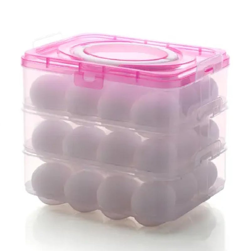 Egg Storage Container with Grid Compartments for Refrigerator Plastic Egg Holder Tray Pink 