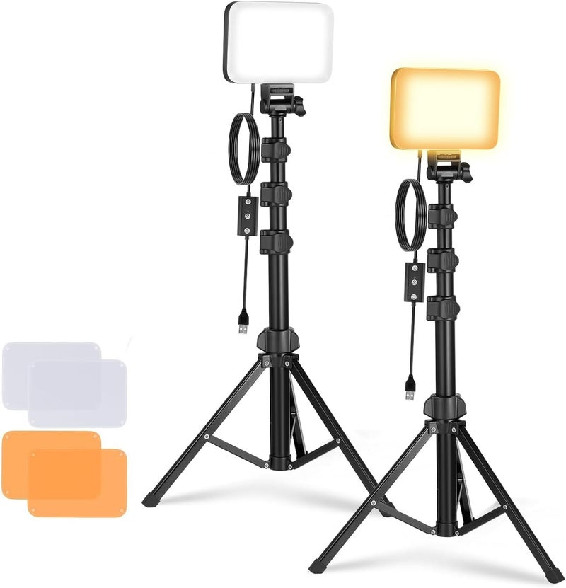 NEEWER Basics 2 Pack LED Video Light Panel Lighting Kit, Bi Color Dimmable Portable Studio Lights with Stands & Filters, 3200K-5600K 750lux CRI95 for Video Recording Live Streaming Photography, BP66 - Image 1