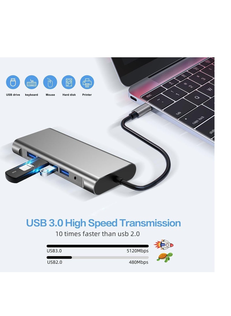 ماركة غير محددة موزع USB نوع سي 12 في 1 مع 2 منفذ 4K HDMI، VGA، 4 منافذ USB 3.0، USB نوع سي PD 3.0، منفذ إيثرنت RJ45، SD/TF، AUX 3.5 ملم، متوافق مع ماك بوك برو/أير والأجهزة من النوع سي  - Image 2