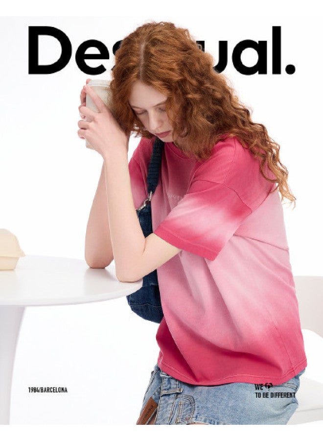 DESIGUAL spring-summer 2025 New Pure Cotton Gradient Dip-dye Embroidered Round Neck Women's T-shirt - Image 1