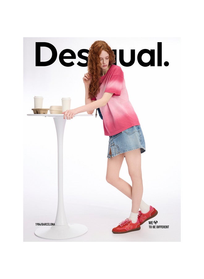 DESIGUAL spring-summer 2025 New Pure Cotton Gradient Dip-dye Embroidered Round Neck Women's T-shirt - Image 3