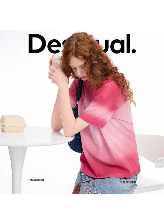 DESIGUAL spring-summer 2025 New Pure Cotton Gradient Dip-dye Embroidered Round Neck Women's T-shirt - Image 2
