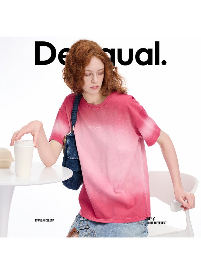 DESIGUAL spring-summer 2025 New Pure Cotton Gradient Dip-dye Embroidered Round Neck Women's T-shirt - Image 4