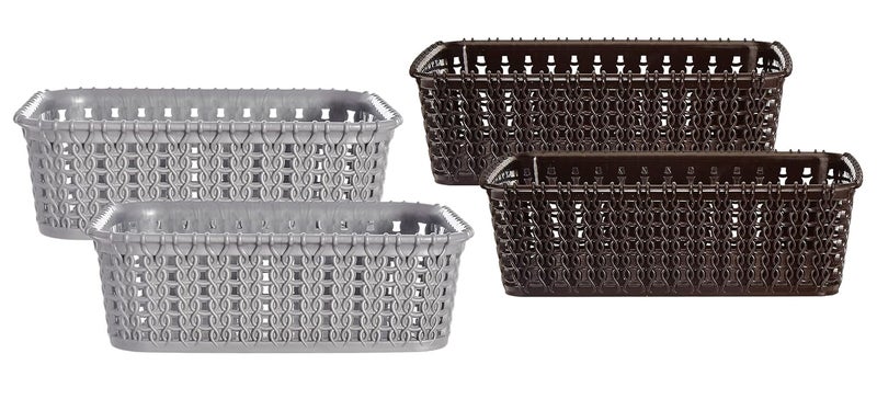 Kuber Industries Multipurposes Small M 15 Plastic Basket, Organizer for Kitchen, Countertops, Cabinets, Bathrooms Without Lid- Pack of 4 (Grey & Brown) -46KKM0132 - Image 1
