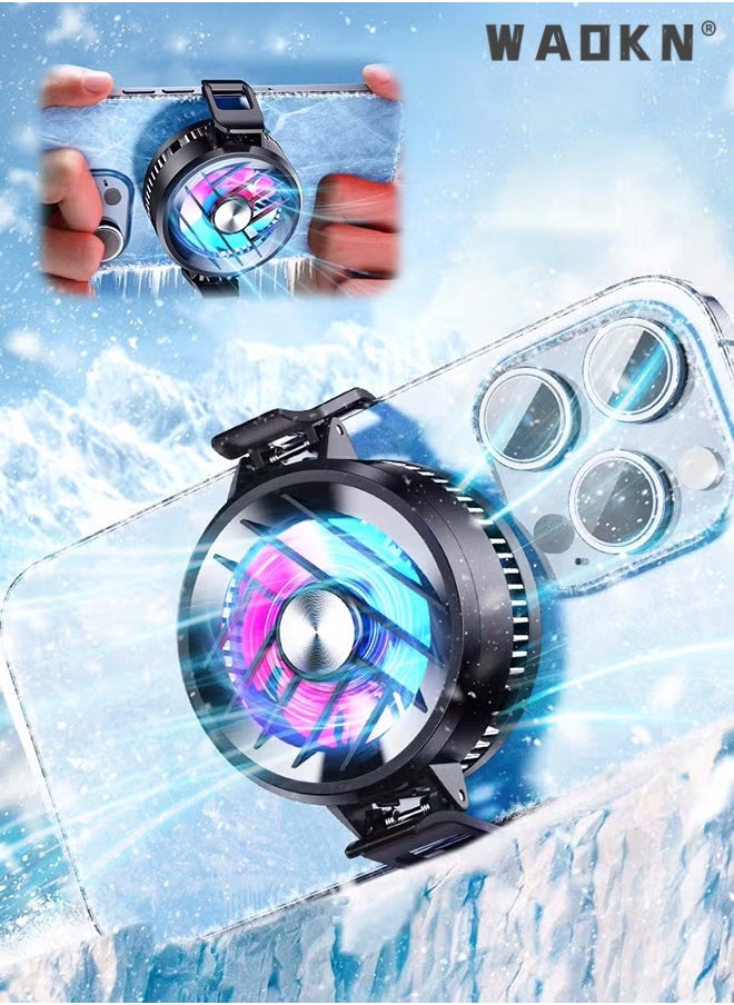 WAOKN - Mobile Phone Cooler, Phone Cooling Fan for Gaming And Live Streaming，Two Speed Adjustment, Fixture Design, Semiconductor Phone Cooler with RGB Light,Mini Phone Fan for Mobile Phone Tablet PC ipad - Image 1