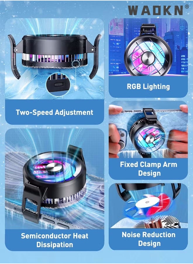 WAOKN - Mobile Phone Cooler, Phone Cooling Fan for Gaming And Live Streaming，Two Speed Adjustment, Fixture Design, Semiconductor Phone Cooler with RGB Light,Mini Phone Fan for Mobile Phone Tablet PC ipad - Image 1