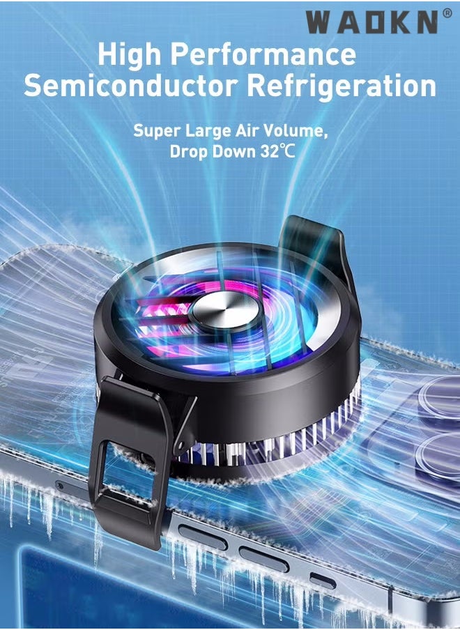 WAOKN - Mobile Phone Cooler, Phone Cooling Fan for Gaming And Live Streaming，Two Speed Adjustment, Fixture Design, Semiconductor Phone Cooler with RGB Light,Mini Phone Fan for Mobile Phone Tablet PC ipad - Image 1