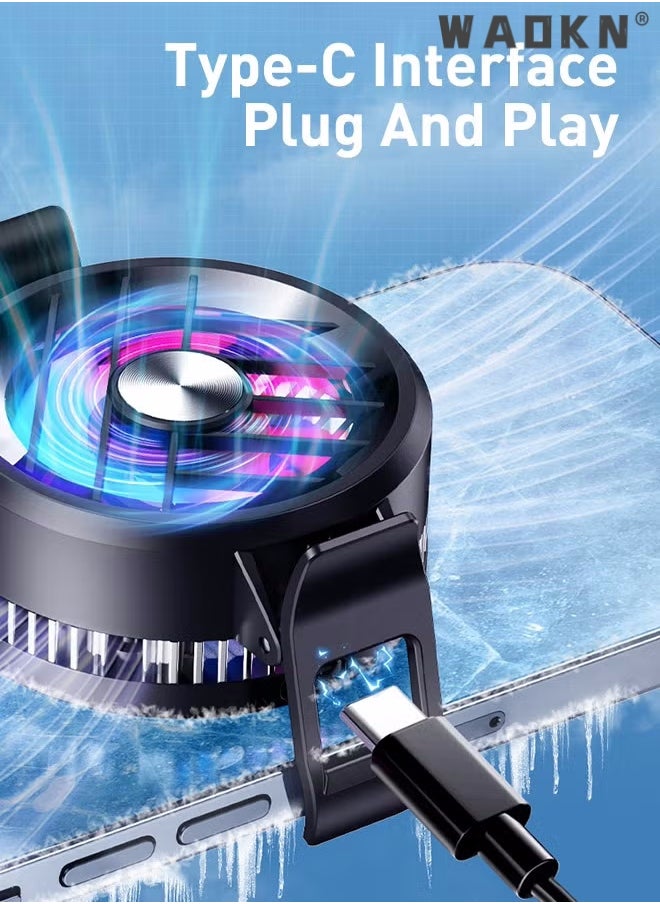 WAOKN - Mobile Phone Cooler, Phone Cooling Fan for Gaming And Live Streaming，Two Speed Adjustment, Fixture Design, Semiconductor Phone Cooler with RGB Light,Mini Phone Fan for Mobile Phone Tablet PC ipad - Image 1