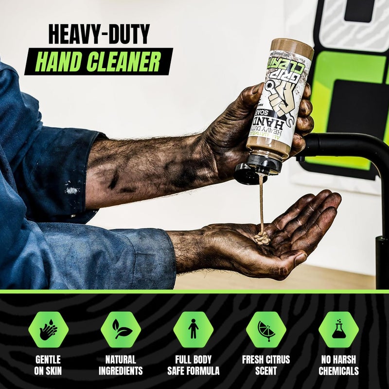 Grip Clean Heavy Duty Hand Cleaner for Mechanics â€“ Natural Pumice & Clay-Infused Technology Removes Grease, Oil & Grime â€“ Moisturizing Liquid Hand Soap for Shop, Garage & Industrial Use â€“ 8 oz - Image 5