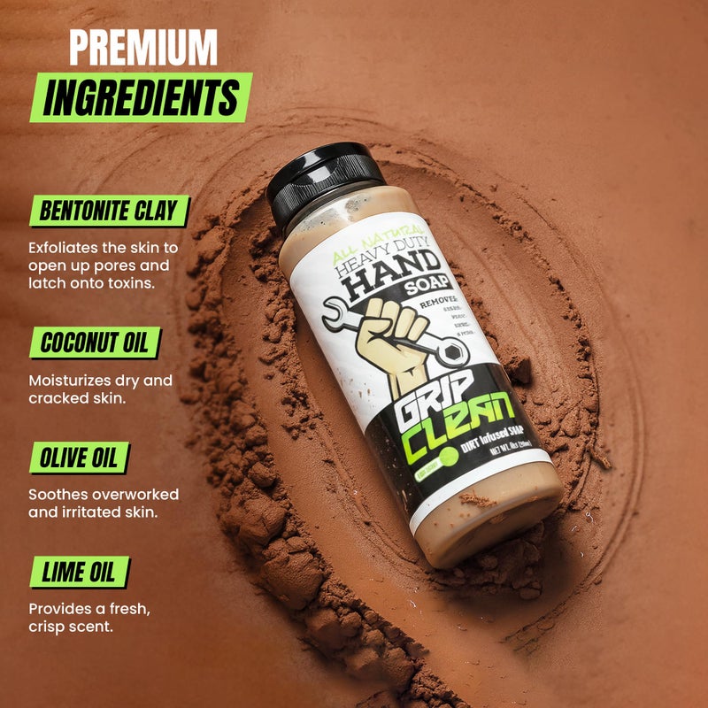 Grip Clean Heavy Duty Hand Cleaner for Mechanics â€“ Natural Pumice & Clay-Infused Technology Removes Grease, Oil & Grime â€“ Moisturizing Liquid Hand Soap for Shop, Garage & Industrial Use â€“ 8 oz - Image 2