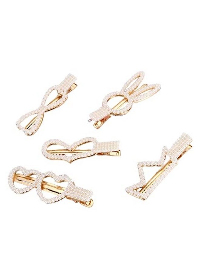 El Regalo - 5 Pcs Pearl Hair Clips ; Large Pearls Hair Clips Pins For Women & Girls ; Bridal Pearls Hair Accessories Wedding Hair Clips/Tic Tac/Hairpins (Set1) - Image 1