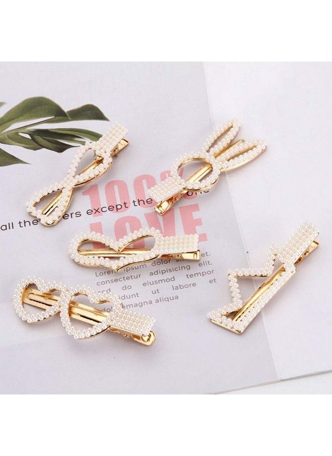 El Regalo - 5 Pcs Pearl Hair Clips ; Large Pearls Hair Clips Pins For Women & Girls ; Bridal Pearls Hair Accessories Wedding Hair Clips/Tic Tac/Hairpins (Set1) - Image 1
