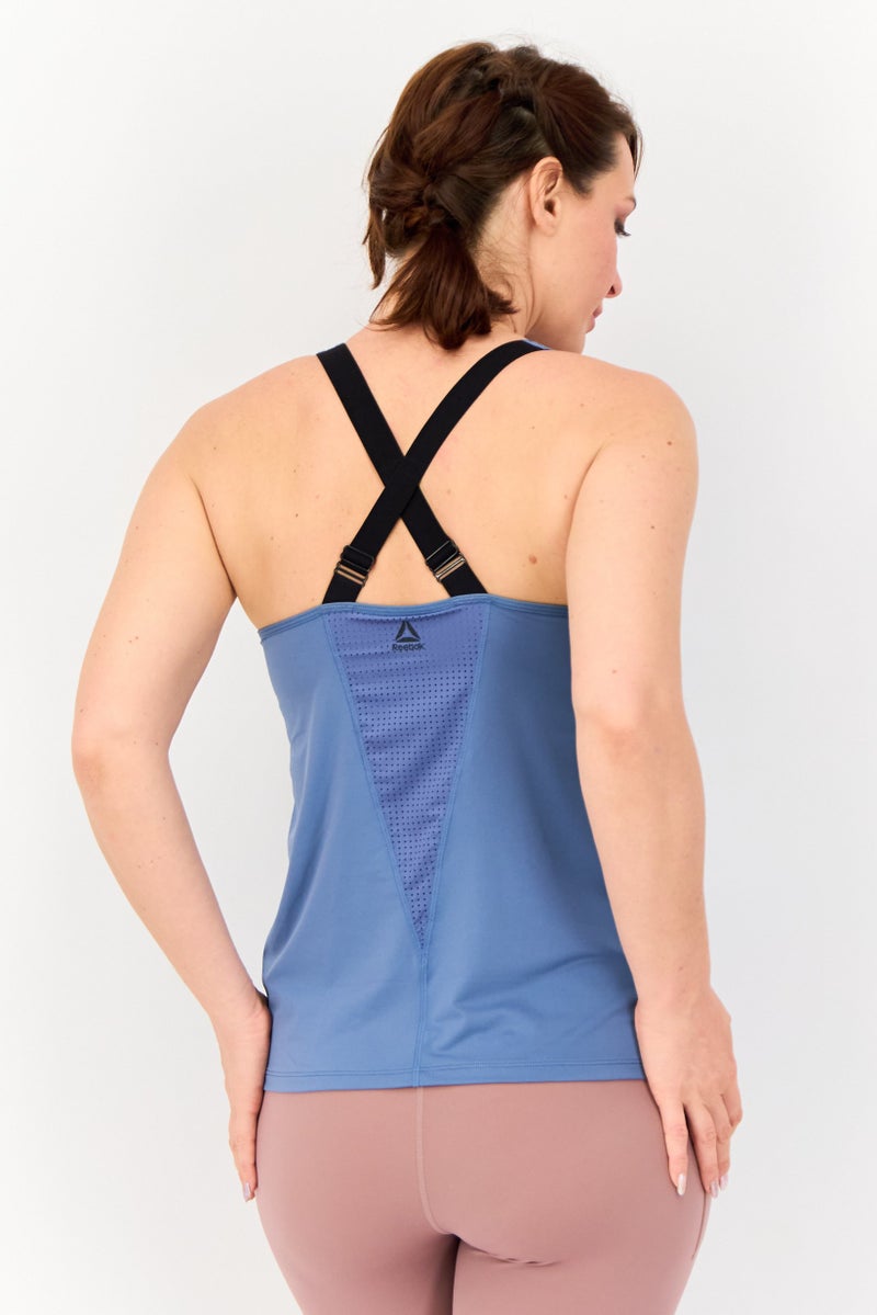 Reebok تي شيرت تدريب بلا أكمام للنساء، أزرق رمادي - Image 3